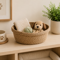Set of three handwoven natural seagrass storage baskets in different sizes