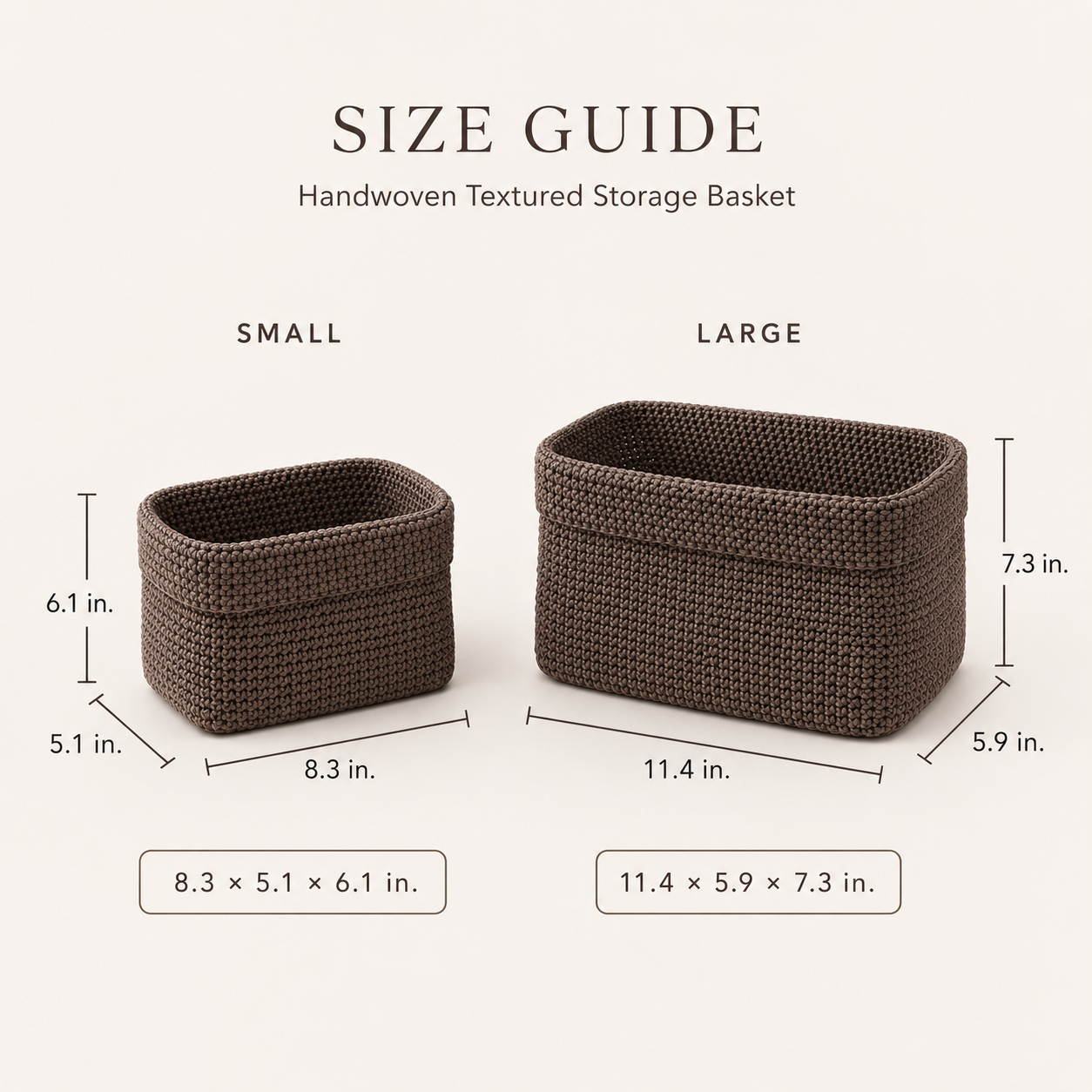 Handwoven storage basket size guide small and large sizes