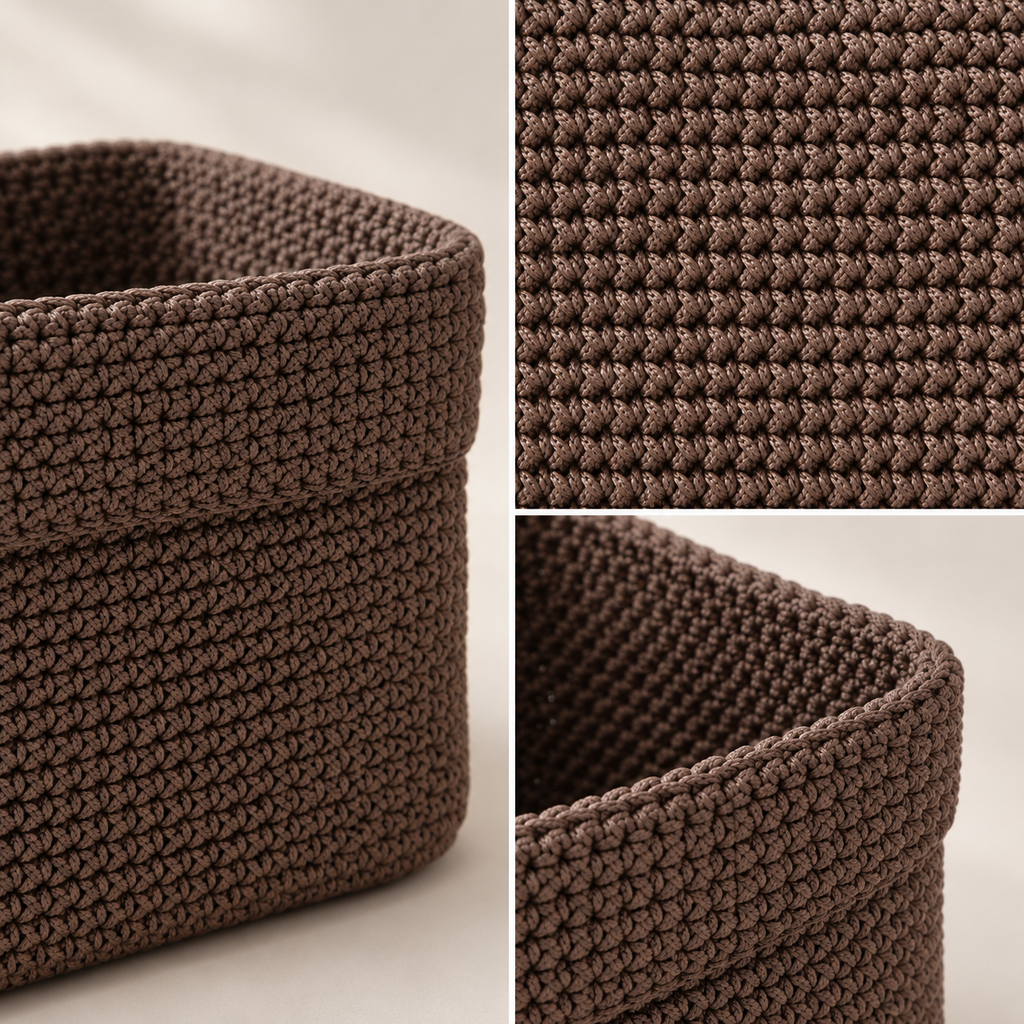 Close up of handwoven textured rope storage basket material