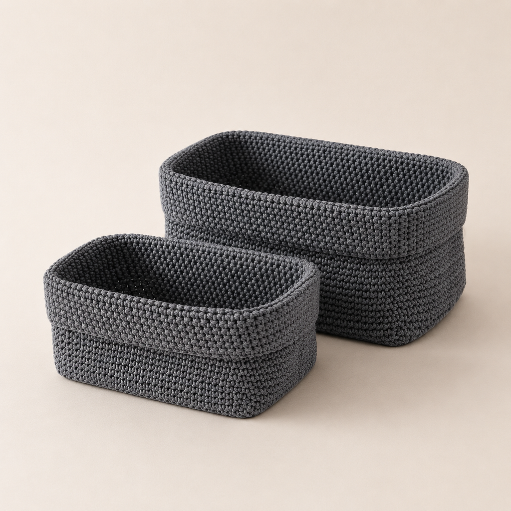 COVTRY gray handwoven textured storage basket in small and large sizes