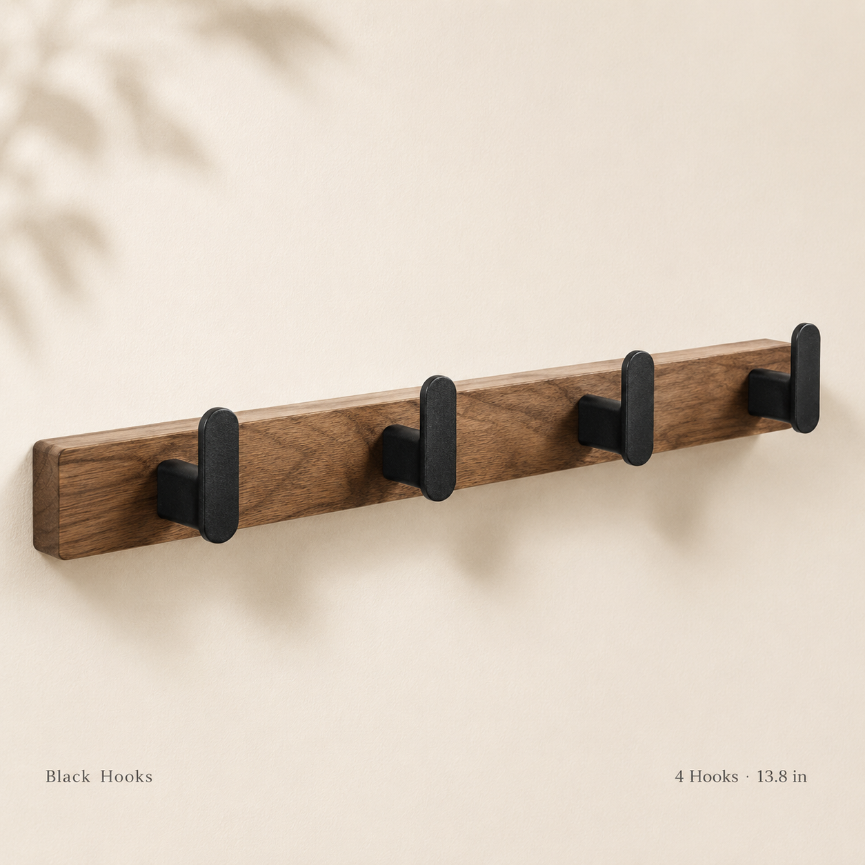 Black hooks wooden leash rack with 4 hooks, 13.8 inches