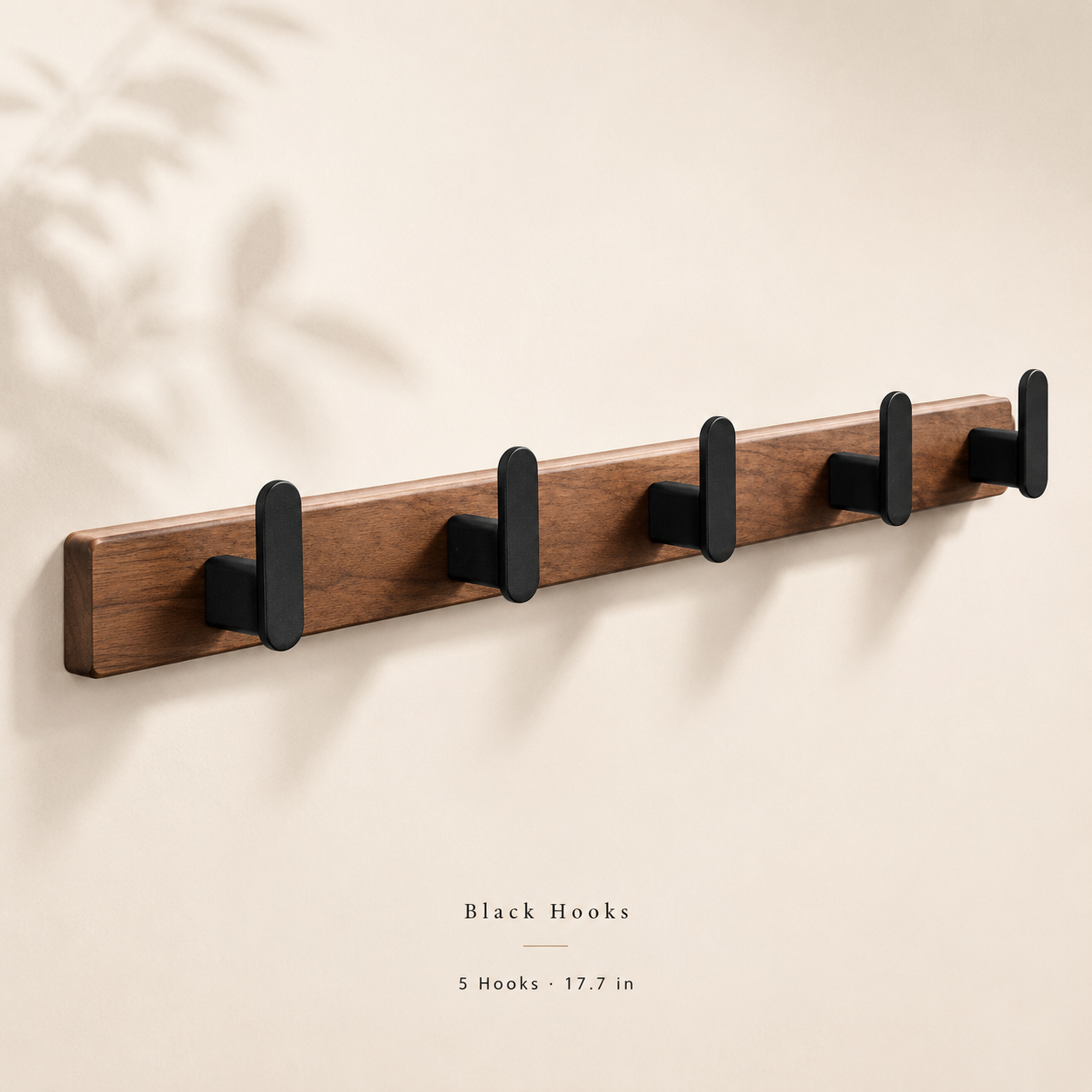 Black hooks wooden leash rack with 5 hooks, 17.7 inches