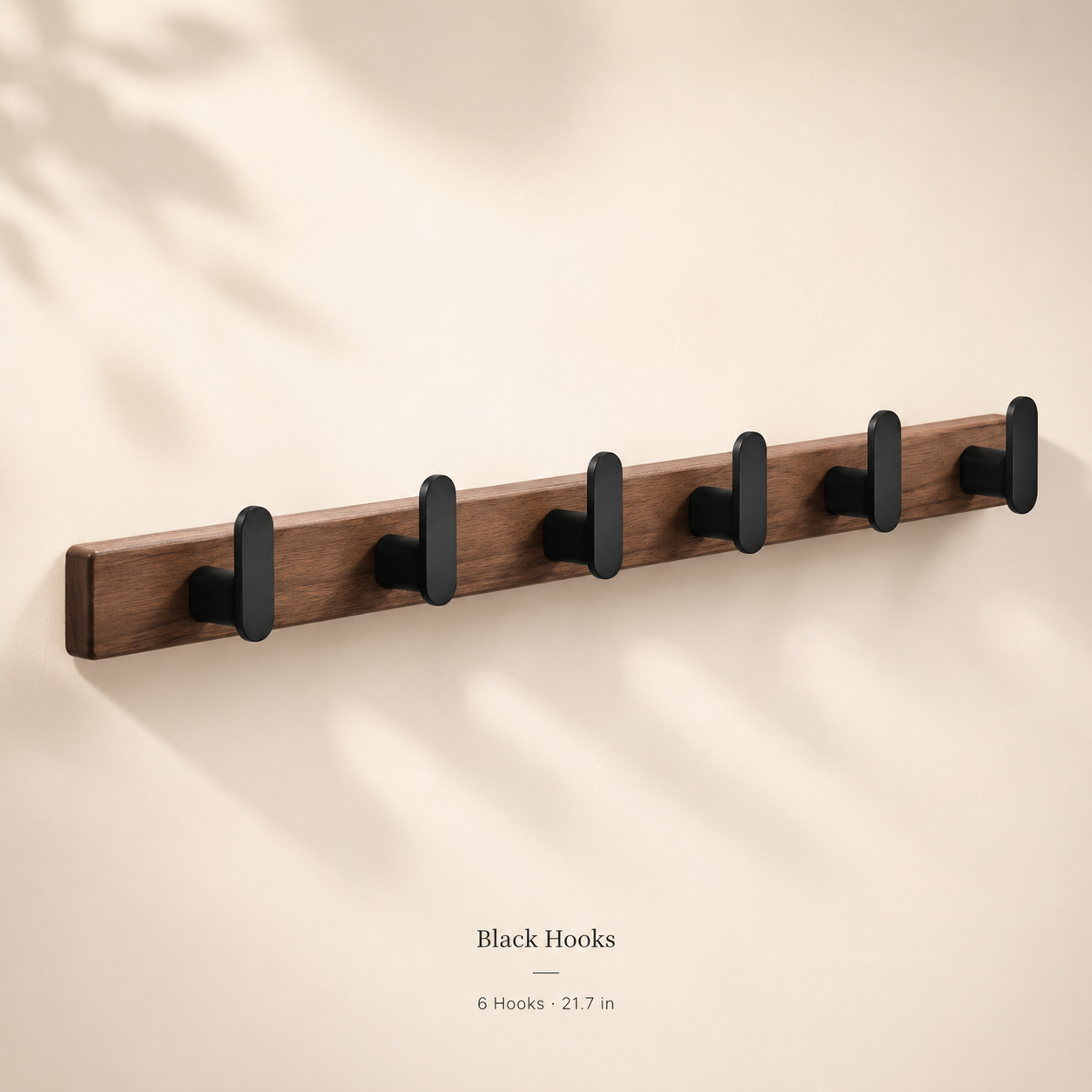 Black hooks wooden leash rack with 6 hooks, 21.7 inches