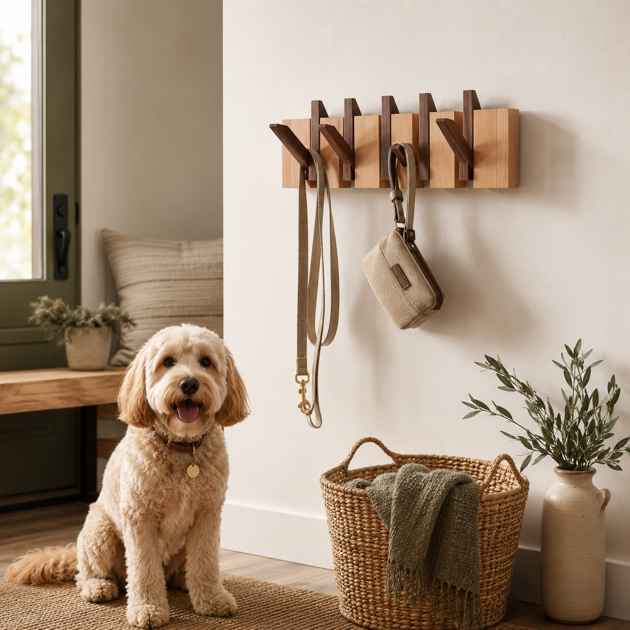 Colorblock Wooden Leash & Wall Hook Rack