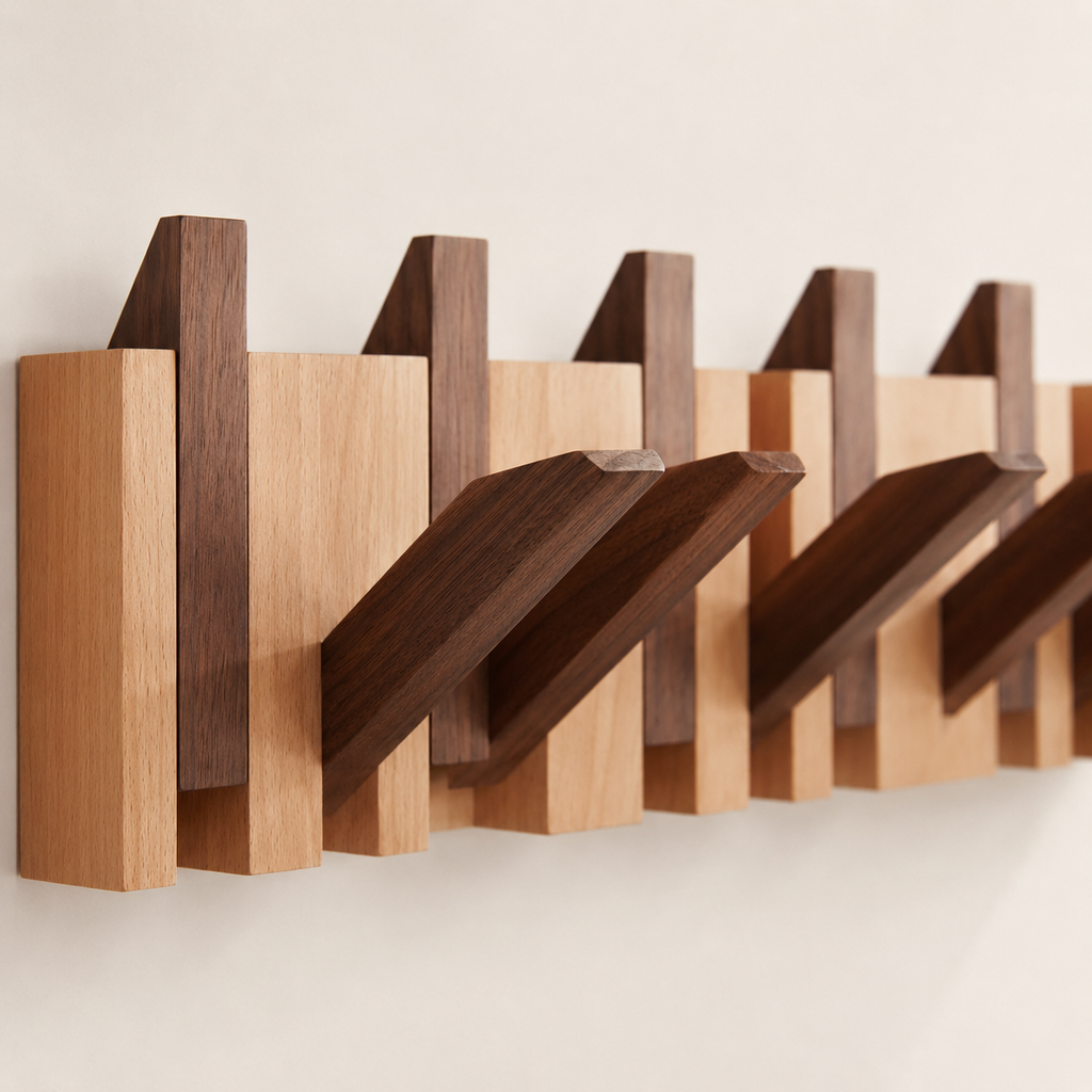 Two installation options for wooden wall hook rack adhesive mount and drill mount