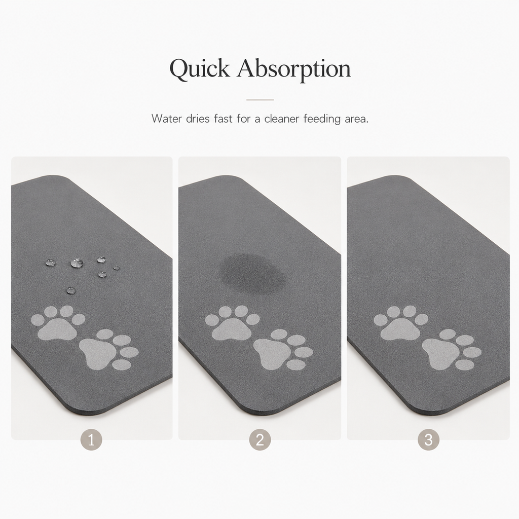 Close-up of non-slip backing on gray pet feeding mat