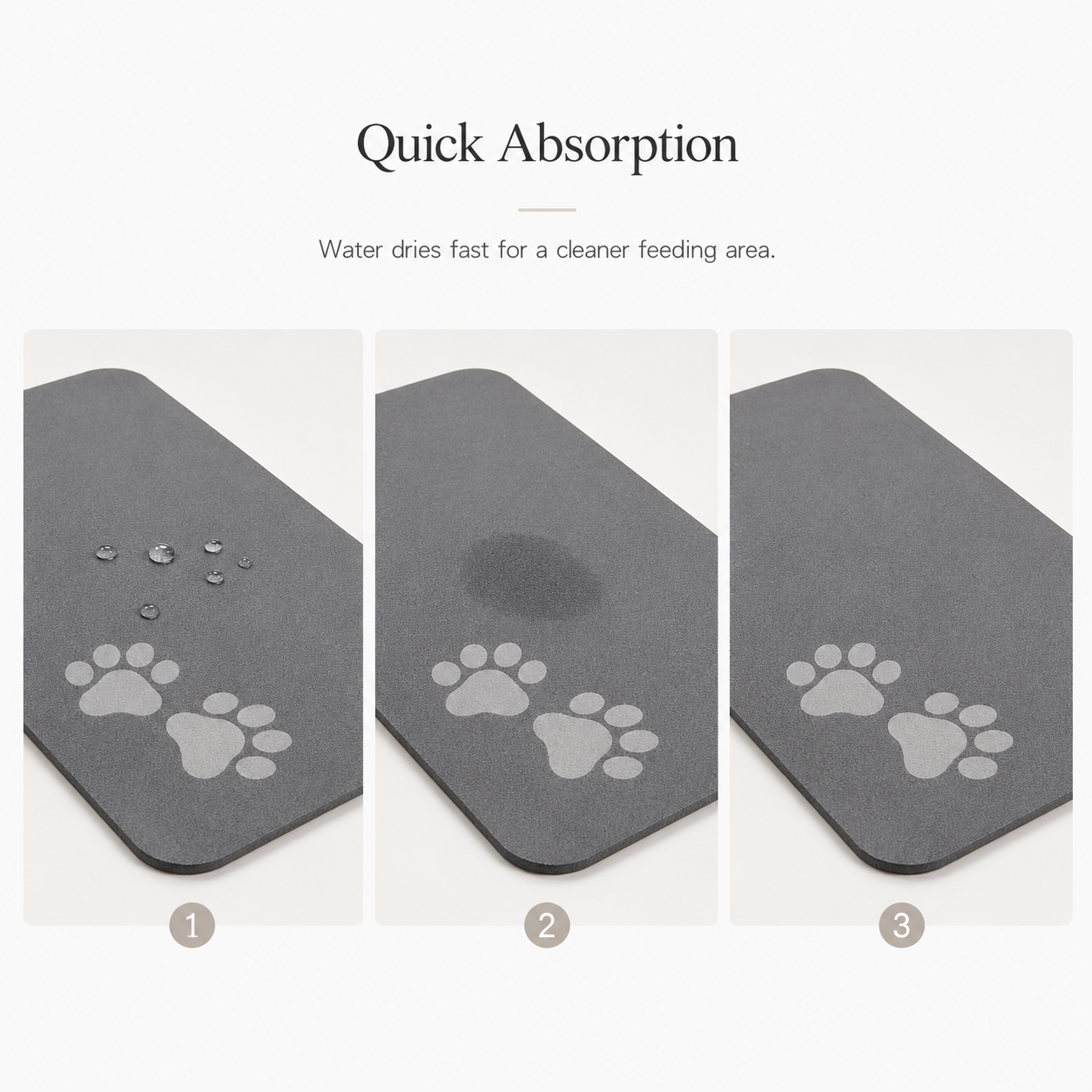 Close-up of non-slip backing on gray pet feeding mat