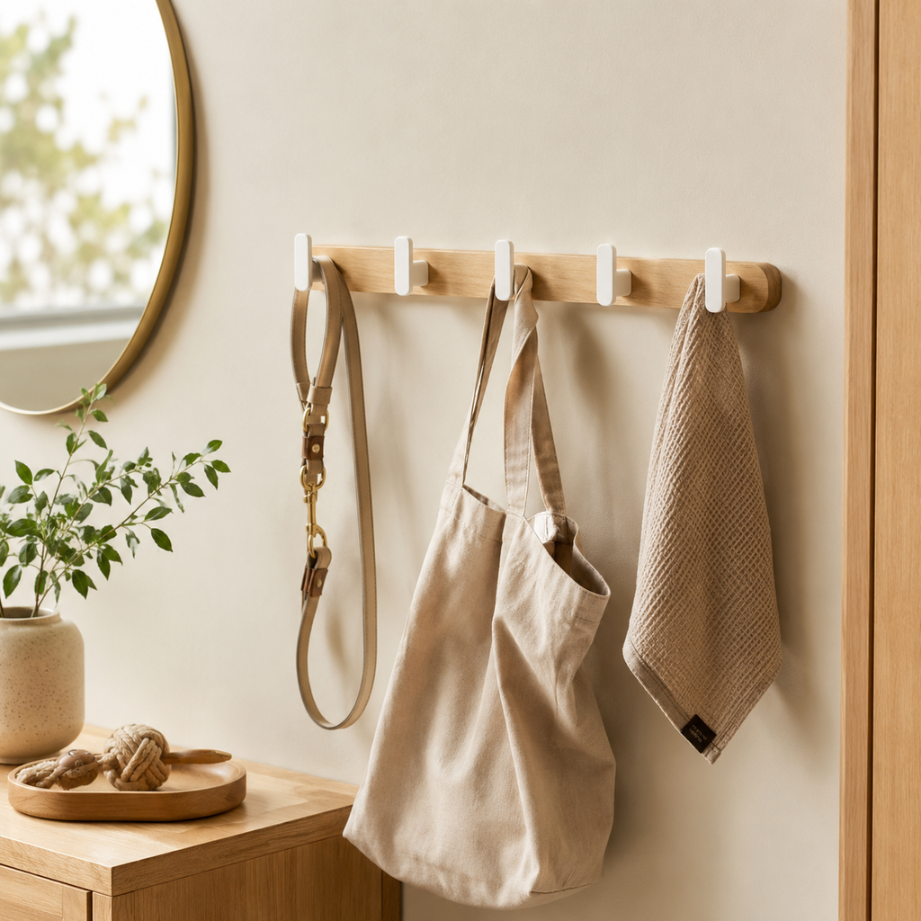 Water-resistant wooden hook rack with thickened hooks