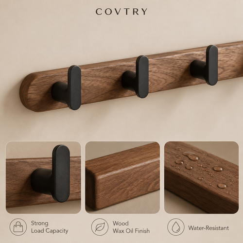 White wooden pet leash hook rack for entryway organization